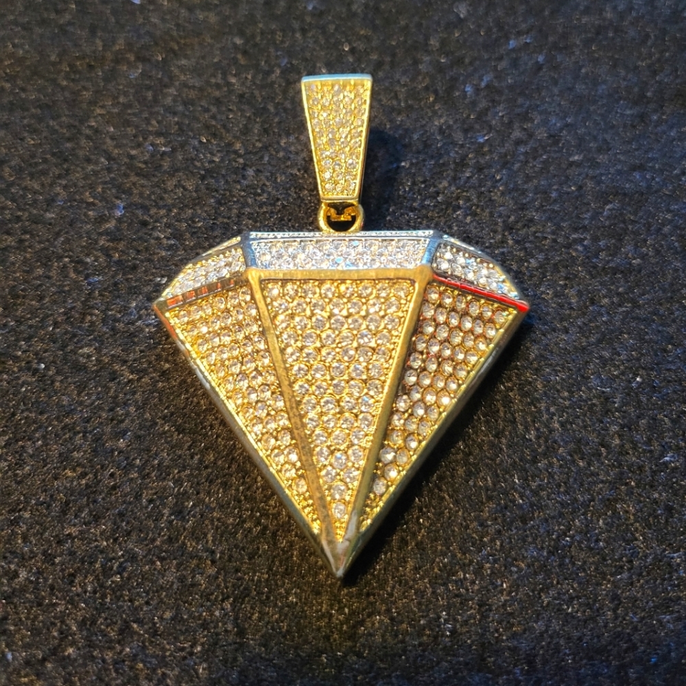 Stainless steel iced out diamond shape pendant
